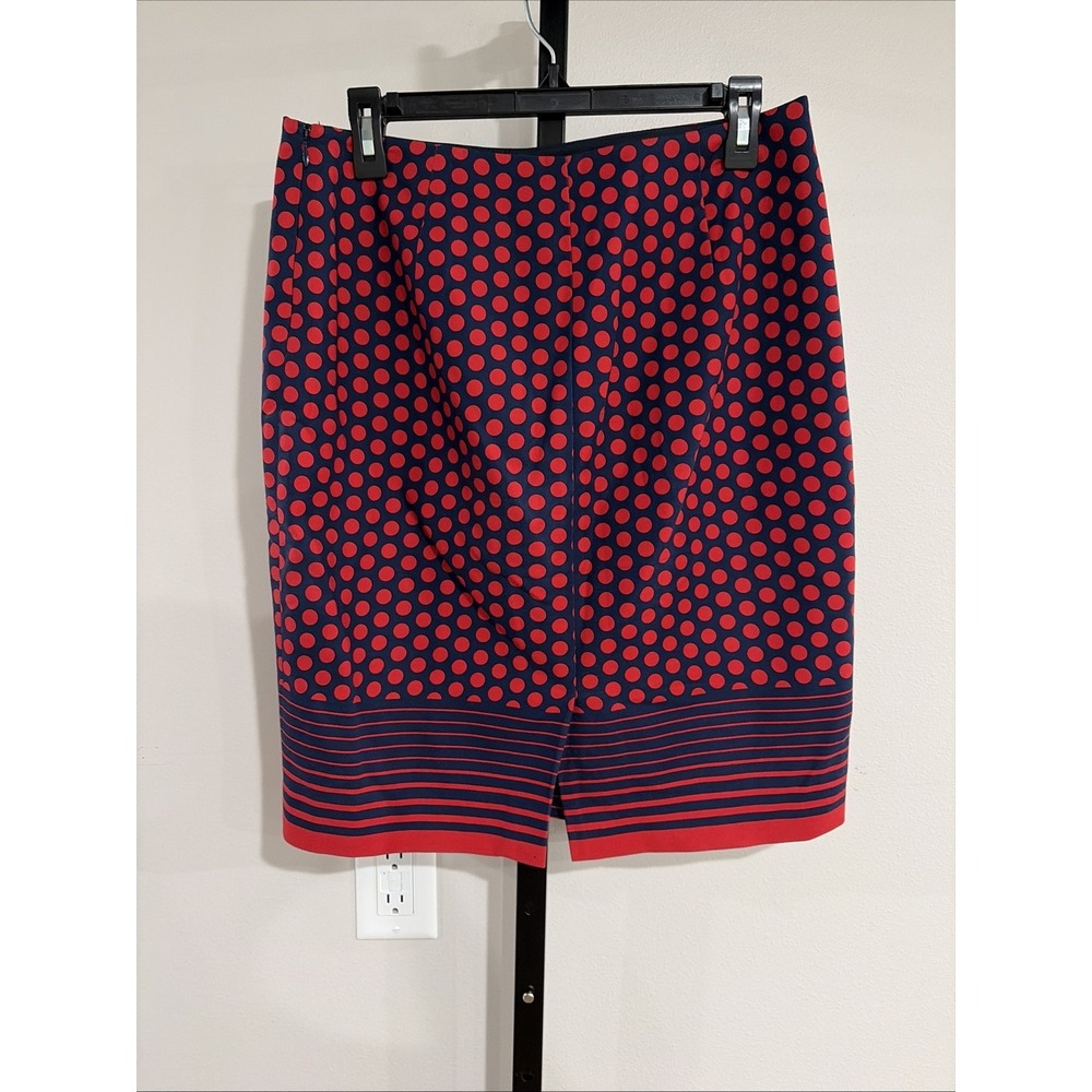 The Limited Womens Size 8 Pencil Skirt Navy Blue Red Polka Dot Stripe W241 - Picture 5 of 5